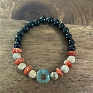 Sandel Wood, Red Jasper, Black Beaded Bracelet